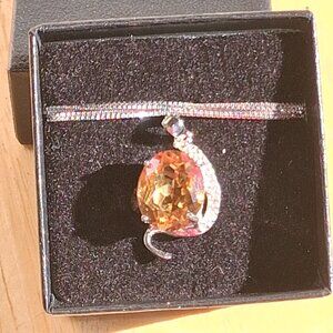 Lolo & Co Designer Necklace – Platinum-Plated Sterling Silver - Citrine/Diamond